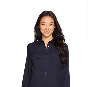 Ivanka Trump Navy Crepe de Chine Blouse